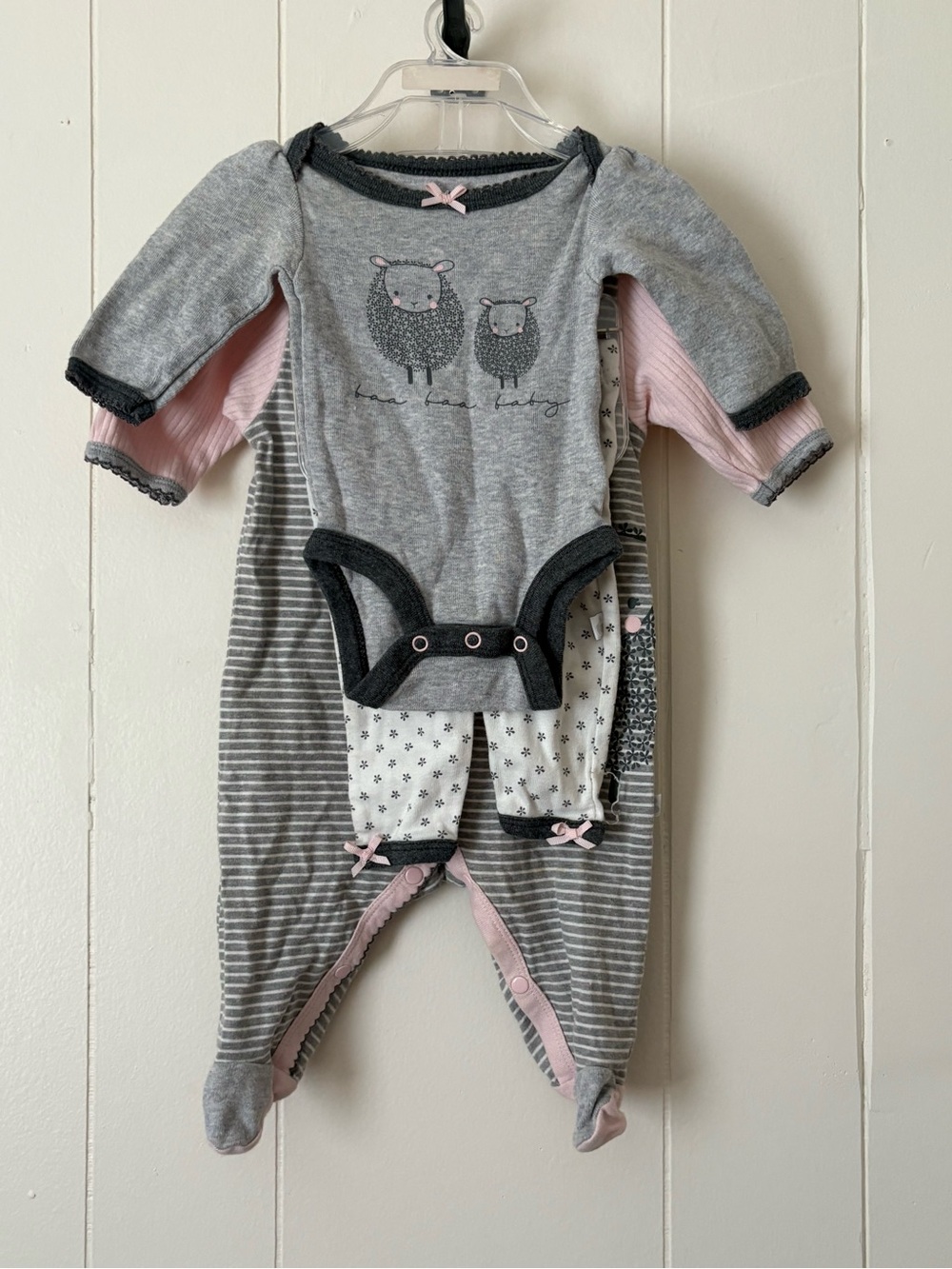 Grey & Pink Baby One-Piece Bodysuit Set